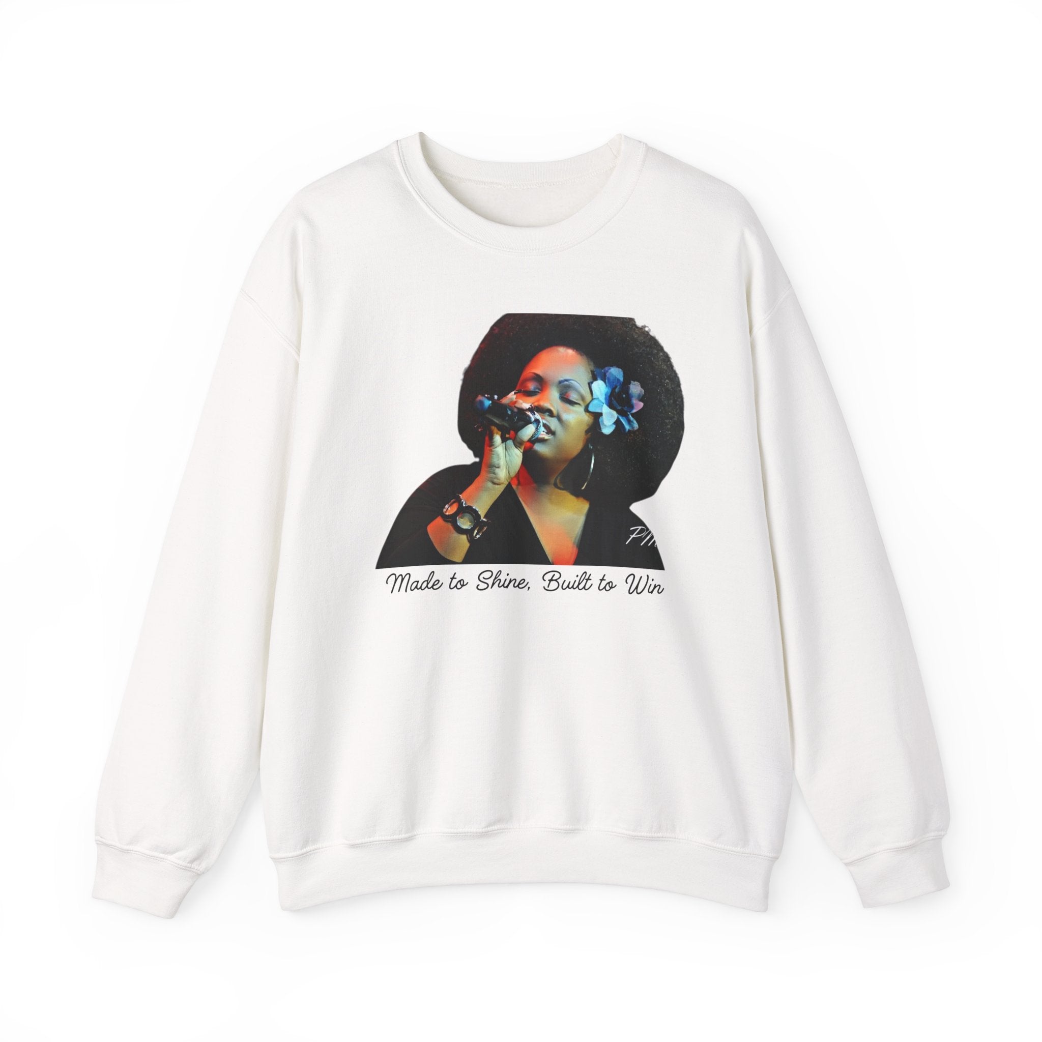 Inspirational Crewneck Sweatshirt – 'Made to Shine, Built to Win' Motivational Fleece Pullover